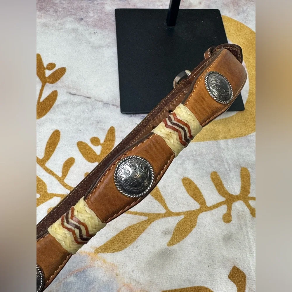 Tony Lama Concho Rawhide Leather and Snake Skin Belt